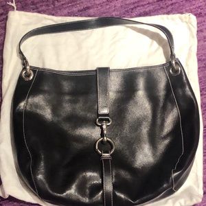 Marc Jacobs Black Hobo Bag with pink stitching